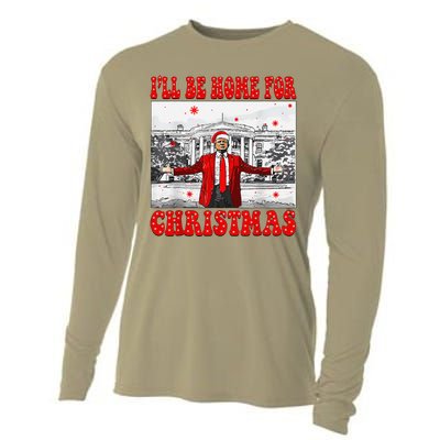 ILl Be Home For Christmas Santa Funny Trump Xmas Pajamas Cooling Performance Long Sleeve Crew