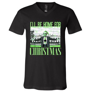 ILl Be Home For Christmas Funny Santa Claus Trump 2024 V-Neck T-Shirt