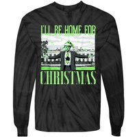 ILl Be Home For Christmas Funny Santa Claus Trump 2024 Tie-Dye Long Sleeve Shirt