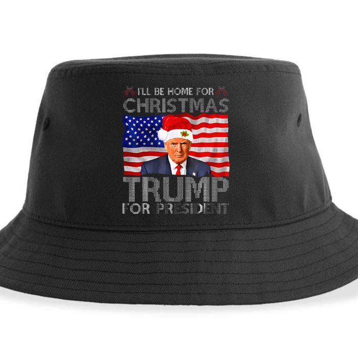 ILl Be Home For Christmas Trump For President American Flag Sustainable Bucket Hat