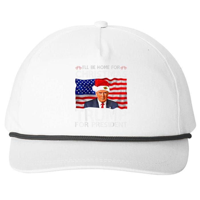 ILl Be Home For Christmas Trump For President American Flag Snapback Five-Panel Rope Hat