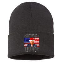 ILl Be Home For Christmas Trump For President American Flag Sustainable Knit Beanie