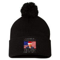 ILl Be Home For Christmas Trump For President American Flag Pom Pom 12in Knit Beanie