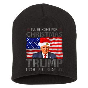 ILl Be Home For Christmas Trump For President American Flag Short Acrylic Beanie