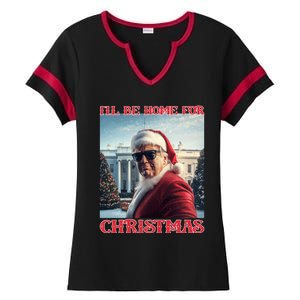 ILl Be Home For Christmas Trump Santa Selfie White House Ladies Halftime Notch Neck Tee