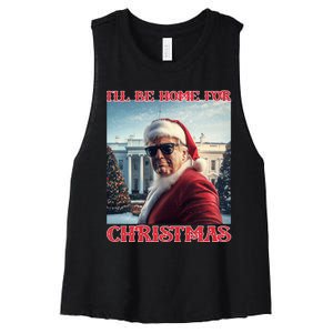 ILl Be Home For Christmas Trump Santa Selfie White House Women's Racerback Cropped Tank