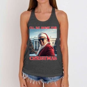 ILl Be Home For Christmas Trump Santa Selfie White House Women's Knotted Racerback Tank