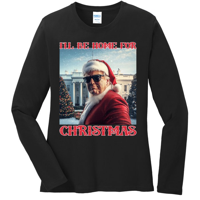 ILl Be Home For Christmas Trump Santa Selfie White House Ladies Long Sleeve Shirt