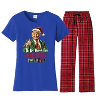 ILl Be Home For Christmas Santa Trump Xmas Pajamas Women's Flannel Pajama Set