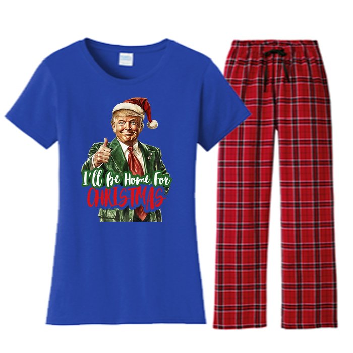 ILl Be Home For Christmas Santa Trump Xmas Pajamas Women's Flannel Pajama Set