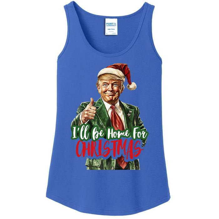 ILl Be Home For Christmas Santa Trump Xmas Pajamas Ladies Essential Tank