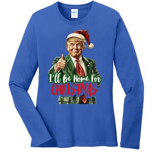 ILl Be Home For Christmas Santa Trump Xmas Pajamas Ladies Long Sleeve Shirt