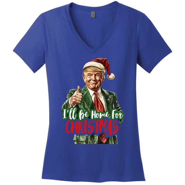 ILl Be Home For Christmas Santa Trump Xmas Pajamas Women's V-Neck T-Shirt