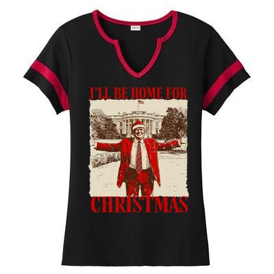 Ill Be Home For Christmas Santa Funny Trump Xmas Pajamas Ladies Halftime Notch Neck Tee