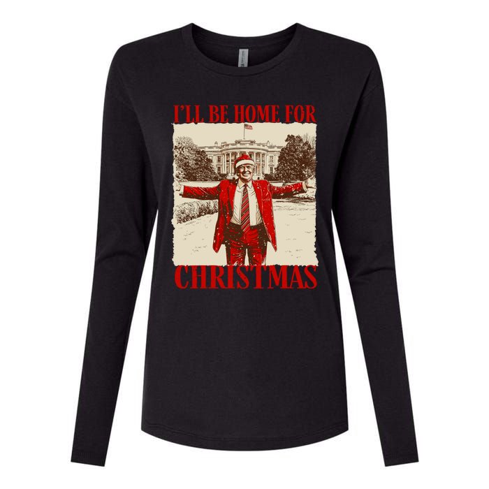 Ill Be Home For Christmas Santa Funny Trump Xmas Pajamas Womens Cotton Relaxed Long Sleeve T-Shirt