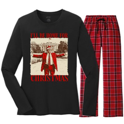 Ill Be Home For Christmas Santa Funny Trump Xmas Pajamas Women's Long Sleeve Flannel Pajama Set 