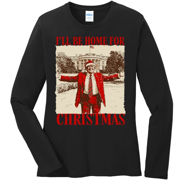 Ill Be Home For Christmas Santa Funny Trump Xmas Pajamas Ladies Long Sleeve Shirt