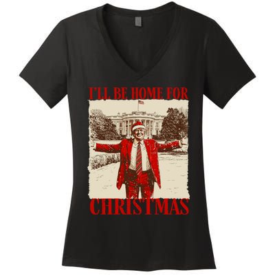 Ill Be Home For Christmas Santa Funny Trump Xmas Pajamas Women's V-Neck T-Shirt