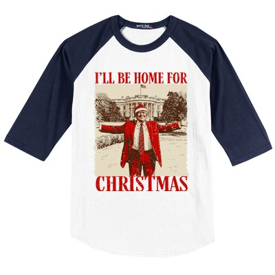 Ill Be Home For Christmas Santa Funny Trump Xmas Pajamas Baseball Sleeve Shirt