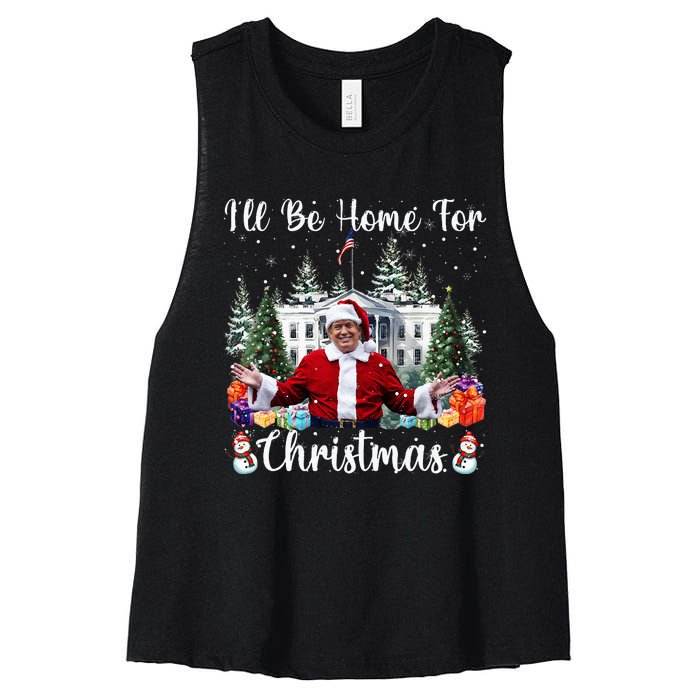 ILl Be Home For Christmas Funny Santa Claus Trump 2024 Women's Racerback Cropped Tank