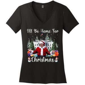 ILl Be Home For Christmas Funny Santa Claus Trump 2024 Women's V-Neck T-Shirt