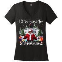 ILl Be Home For Christmas Funny Santa Claus Trump 2024 Women's V-Neck T-Shirt