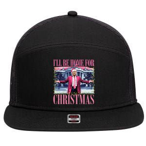 ILl Be Home For Christmas Santa Funny Trump Xmas Pajamas 7 Panel Mesh Trucker Snapback Hat