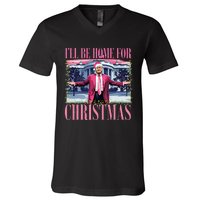 ILl Be Home For Christmas Santa Funny Trump Xmas Pajamas V-Neck T-Shirt