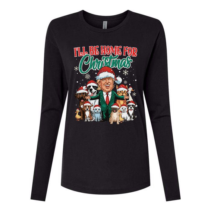 ILl Be Home For Christmas Funny Santa Claus Trump 2024 Womens Cotton Relaxed Long Sleeve T-Shirt