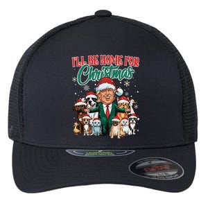 ILl Be Home For Christmas Funny Santa Claus Trump 2024 Flexfit Unipanel Trucker Cap