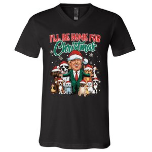 ILl Be Home For Christmas Funny Santa Claus Trump 2024 V-Neck T-Shirt