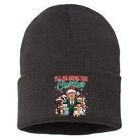 ILl Be Home For Christmas Funny Santa Claus Trump 2024 Sustainable Knit Beanie