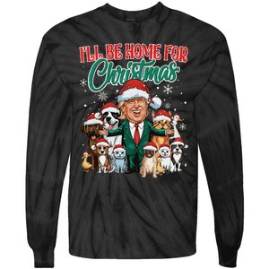 ILl Be Home For Christmas Funny Santa Claus Trump 2024 Tie-Dye Long Sleeve Shirt