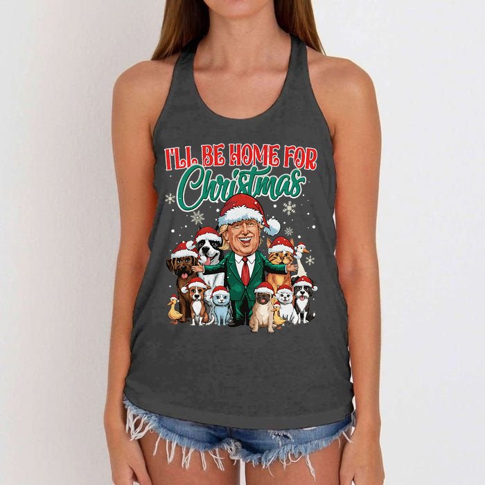 ILl Be Home For Christmas Funny Santa Claus Trump 2024 Women's Knotted Racerback Tank