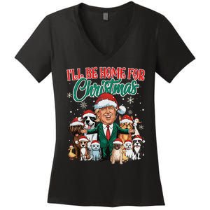 ILl Be Home For Christmas Funny Santa Claus Trump 2024 Women's V-Neck T-Shirt