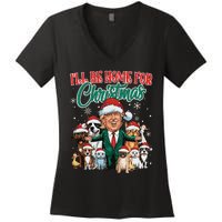 ILl Be Home For Christmas Funny Santa Claus Trump 2024 Women's V-Neck T-Shirt