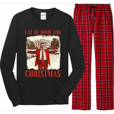 ILl Be Home For Christmas Santa Funny Trump Xmas Pajamas Long Sleeve Pajama Set