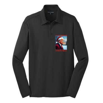 ILl Be Home For Christmas Santa Funny Trump Xmas Pajamas Silk Touch Performance Long Sleeve Polo