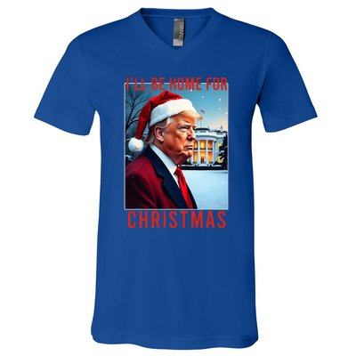 ILl Be Home For Christmas Santa Funny Trump Xmas Pajamas V-Neck T-Shirt