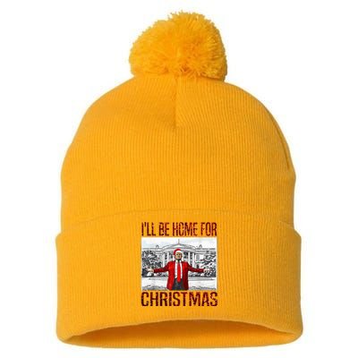 ILl Be Home For Christmas Santa Funny Trump Xmas Pajamas Pom Pom 12in Knit Beanie