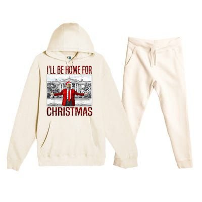 ILl Be Home For Christmas Santa Funny Trump Xmas Pajamas Premium Hooded Sweatsuit Set