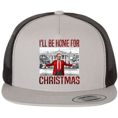 ILl Be Home For Christmas Santa Funny Trump Xmas Pajamas Flat Bill Trucker Hat