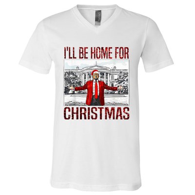 ILl Be Home For Christmas Santa Funny Trump Xmas Pajamas V-Neck T-Shirt