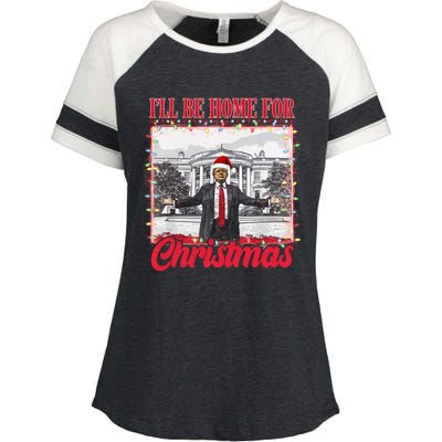 ILl Be Home For Christmas Santa Funny Trump Xmas Enza Ladies Jersey Colorblock Tee