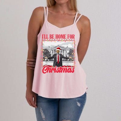 ILl Be Home For Christmas Santa Funny Trump Xmas Women's Strappy Tank