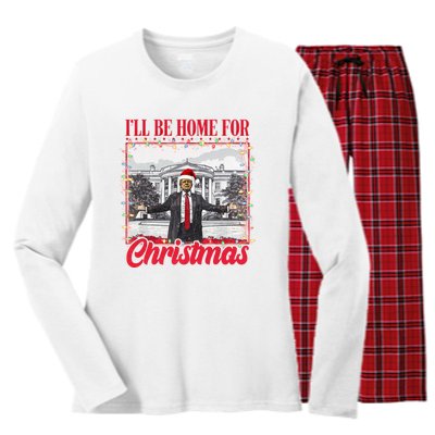 ILl Be Home For Christmas Santa Funny Trump Xmas Women's Long Sleeve Flannel Pajama Set 