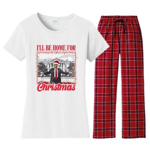 ILl Be Home For Christmas Santa Funny Trump Xmas Women's Flannel Pajama Set