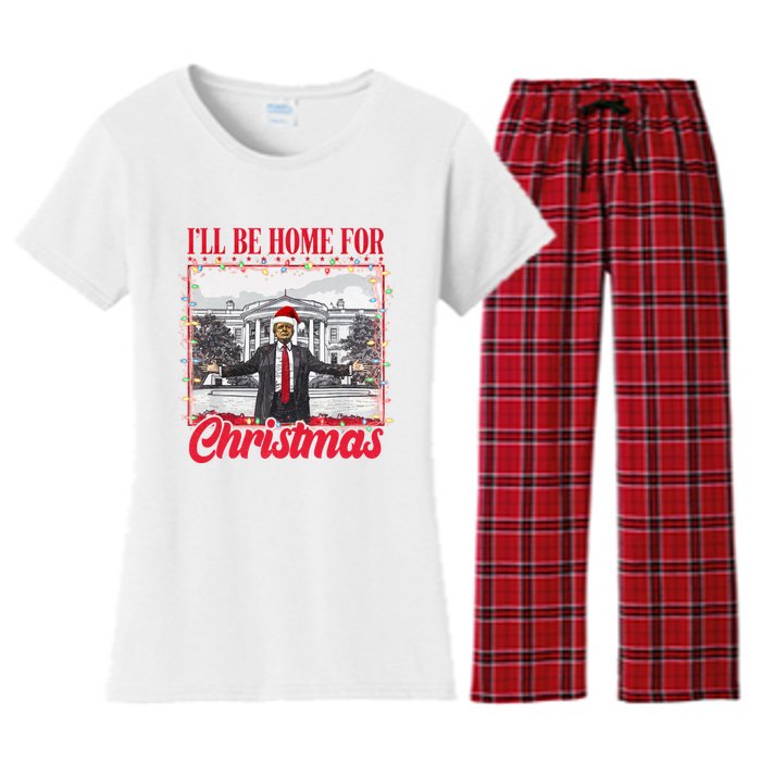 ILl Be Home For Christmas Santa Funny Trump Xmas Women's Flannel Pajama Set