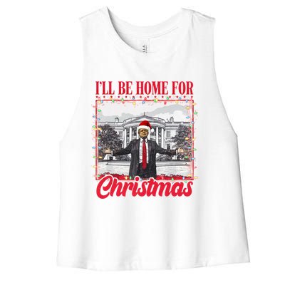 ILl Be Home For Christmas Santa Funny Trump Xmas Women's Racerback Cropped Tank