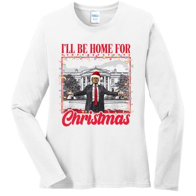 ILl Be Home For Christmas Santa Funny Trump Xmas Ladies Long Sleeve Shirt